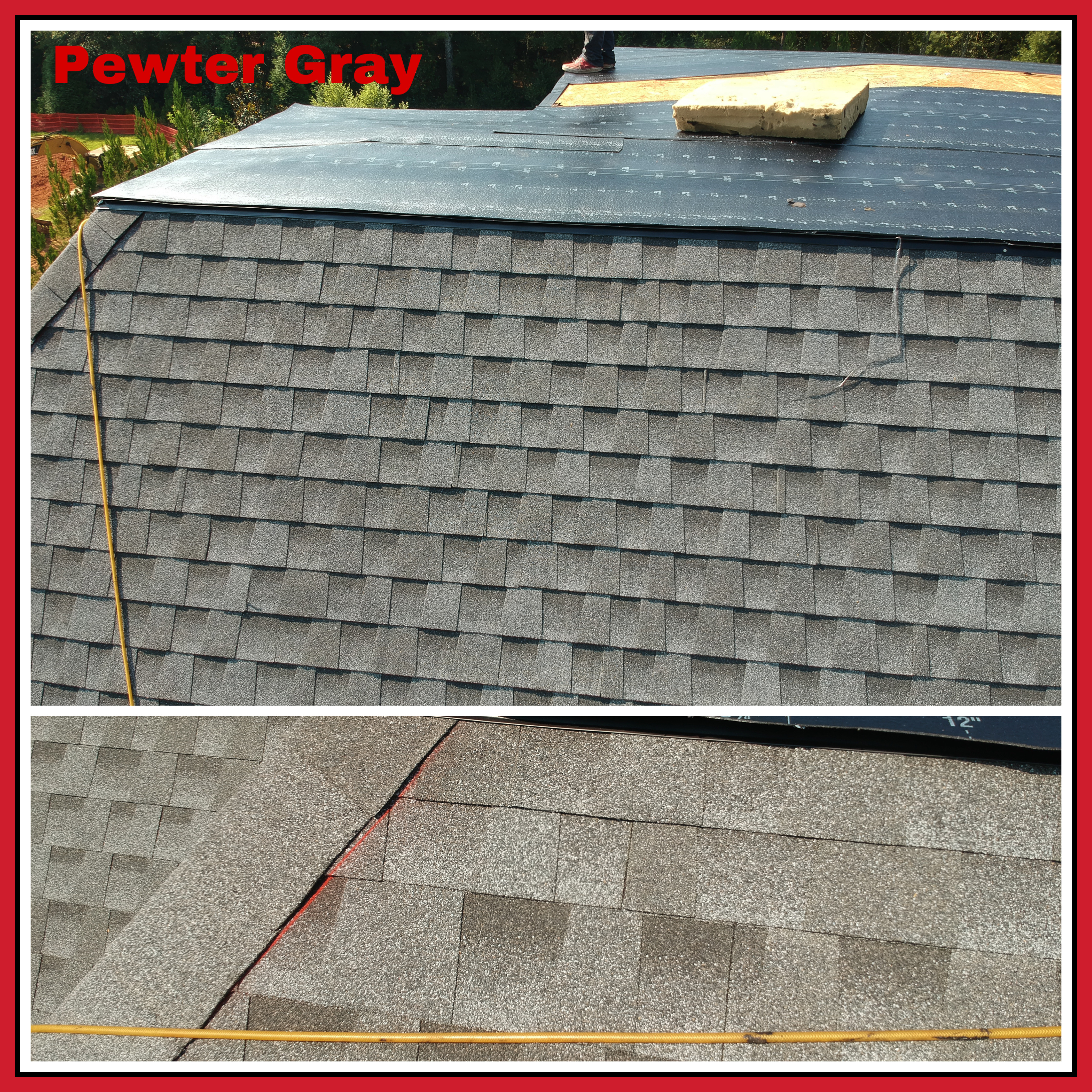 Close-up detail of pewter gray shingle installation on Atlanta home eligible for hurricane strap retrofit